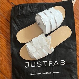JustFab White Woven Slide Sandals
